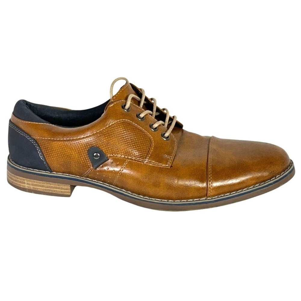 Reaction Men's Brown Justin 9.5 Faux Leather Lace-Up Oxford Shoes